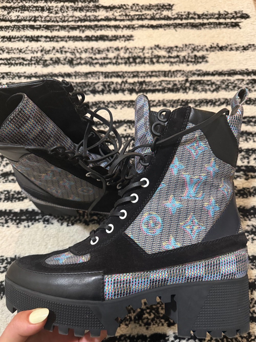 Louis Vuitton Women's Black iridescent Platform Combat Boots